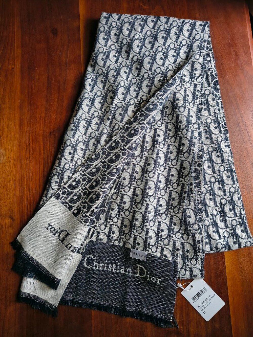 NWT Christian Dior Oblique Scarf Bleu Marine 100% Wool